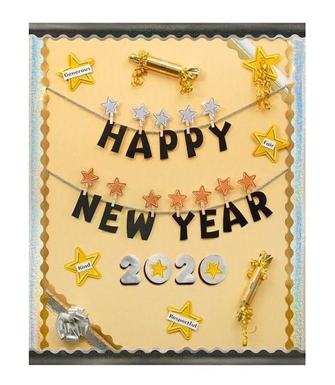 TREND | Classroom Decor, Games, Stickers, and more on Instagram: "🎉 Happy New Year from all of us at TREND! Wishing everyone a year filled with Learning FUN! 🎉 #HappyNewYear #NewYear2020 #2020 #NewYearsBulletinBoard" New Year Chart For School, New Year Chart Ideas For School, New Year Bulletin Boards For Work, New Year Board Decoration Ideas, New Year Soft Board Decoration, Happy New Year Board Decoration Ideas For School, Happy New Year Chart Ideas For School, Happy New Year Chart For School, Happy New Year Board Decoration