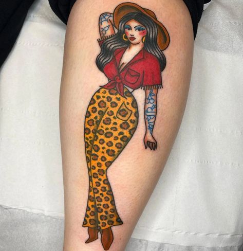 Pinup Lady Tattoo, Mexican Pinup Tattoos, Cowboy Pinup Tattoo, Chubby Pinup Tattoo, Fat Pinup Tattoo, Plus Size Pin Up Tattoo, Plus Size Pinup Tattoo, Tattooed Cowgirl, Pinup Tattoos For Women