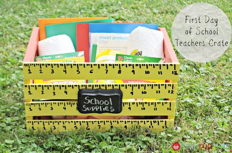 first day of school teacher gift | lot of fun making this Teachers Crate for the First Day of School ... Teacher Box, Appreciation Gifts Diy, Teacher Appreciation Gifts Diy, Teacher Craft, Crafts For Teens To Make, Teachers Diy, Back To School Crafts, School Craft, Kindergarten First Day