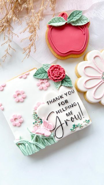 Thank You Cookies For Teachers, Teacher Thank You Cookies, Thank You Cookies, Edible Paint, Teacher Design, Daisy Dukes, Help Me Grow, Teacher Thank You, Cookie Stamps