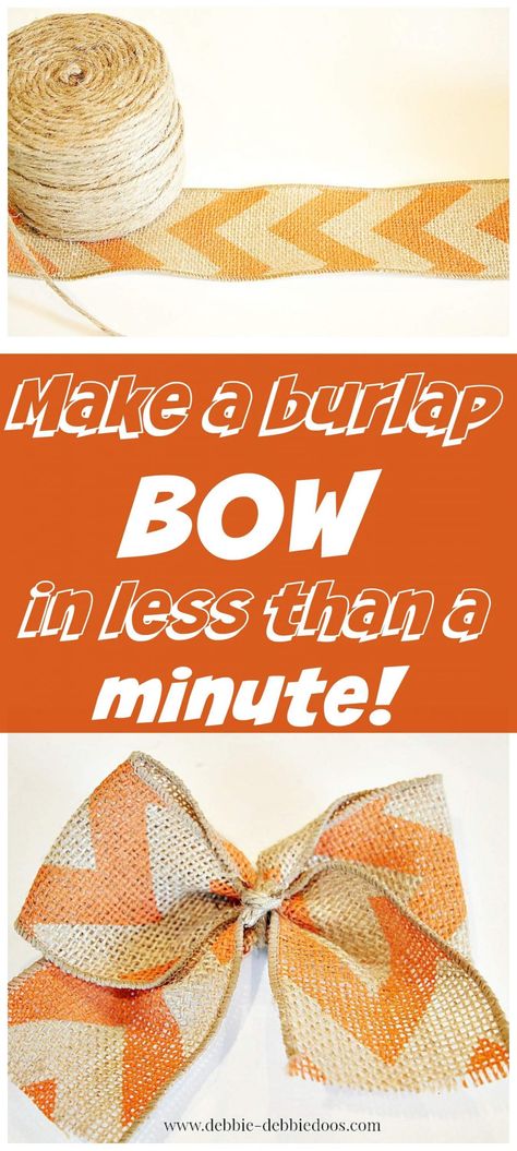 How to make a burlap bow in less than 1 minute Burlap Bow Tutorial, Easiest Burlap, Burlap Projects, Burlap Decor, Diy Burlap, Diy Bows, Burlap Bow, Burlap Crafts, Bow Tutorial