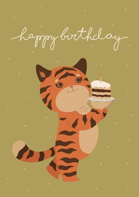 Tiger Vector, Tiger Birthday, Cute Tiger, Bday Cards, Cute Tigers, Happy Birthday To Us, Vector Graphics, Birthday Invitations, Vector Art