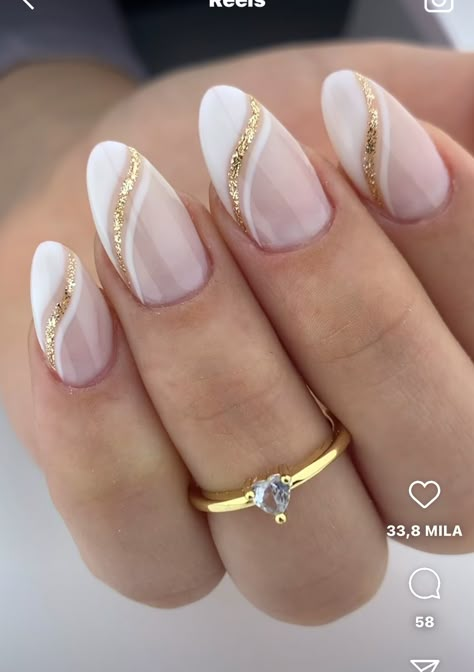 White Nails With Gold And Silver Design, Banquet Nails, Silver Gold Nails, Valentine Nail Designs, White Nails With Gold, Formal Outfit Ideas, Valentine Nail, Nail Designs Valentines, Minimal Nails