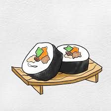 Drawing Of Sushi, Sushi Drawing Easy, Ramen Sketch, Sushi Sketch, Sushi Easy, Drawing Easy Pencil, Sushi Drawing, Sushi Menu, Easy Sushi