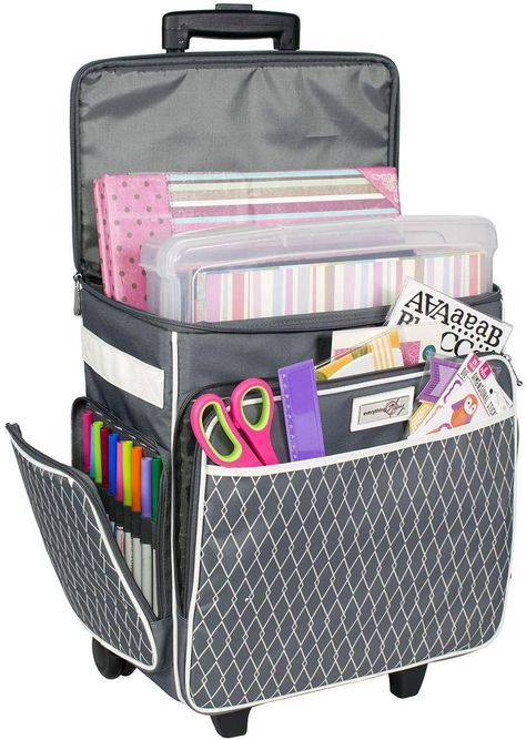 AmazonSmile: Everything Mary Grey & White Rolling Scrapbook Storage Tote - Scrapbooking Storage Case for Rings, Paper, Binder, Crafts, Beads, Paper, Scissors - Telescoping Handle with Dual Wheels - Craft Case Study Items, Scrapbooking Storage, Hobby Storage, Scrapbooking Retreats, Wheel Craft, Crafts Beads, Scrapbook Storage, Paper Binder, Storage Tote