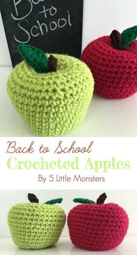 Amigurumi For Teachers, Free Crochet Fruit And Vegetable Patterns, Free Crochet Apple Pattern, Crochet Fruits And Vegetables Free Pattern, Teacher Crochet Patterns, Back To School Crochet Patterns, Back To School Crochet Ideas, Crochet Vegetables Free Pattern, Amigurumi Food Free Pattern