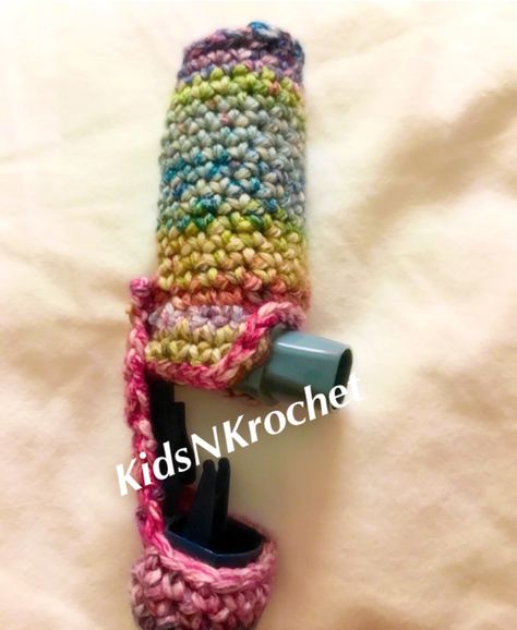 Asthma inhaler cozy keychain KidsNKrochet.com Asthma Inhaler, Embroidered Friendship Bracelet, Crochet Patterns, Crochet, Pattern