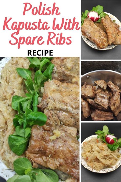 Spare ribs and sauerkraut recipe is a traditional Polish dish from the Kuyavian region. Served with kapusta, it's wholesome and delicious. Spare Ribs And Sauerkraut, Dinner Casseroles Healthy, Polish Dinner Recipes, Ribs And Sauerkraut, Kapusta Recipe, Polish Foodies, Dinner Ideas Easy Chicken, Pork And Sauerkraut Recipe, Slavic Food