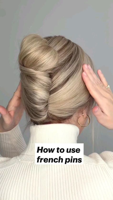 Spiky Bun Hairstyle, Spiky Bun, French Pins, Hairstyle Bridesmaid, Easy Hair Updos, Long Hair Updo, Bun Hairstyle, Hair Tutorials For Medium Hair, Low Bun