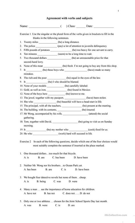 Subject-verb agreement - English ESL Worksheets for distance learning and physical classrooms Subject Verb Agreement Worksheet, Subject Verb Agreement Rules, Complex Sentences Worksheets, Punctuation Worksheets, English Grammar Rules, Subject Verb Agreement, English Grammar Worksheets, Subject And Verb, Grammar Lessons