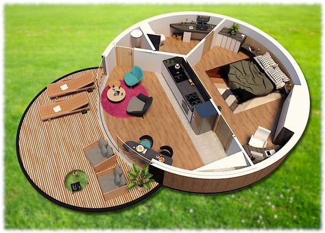 modern round house design on Behance Round House Plans, Circle House, Silo House, Hut House, Dome Home, House Construction Plan, Dekorasi Kamar Tidur, Cob House, Dome House