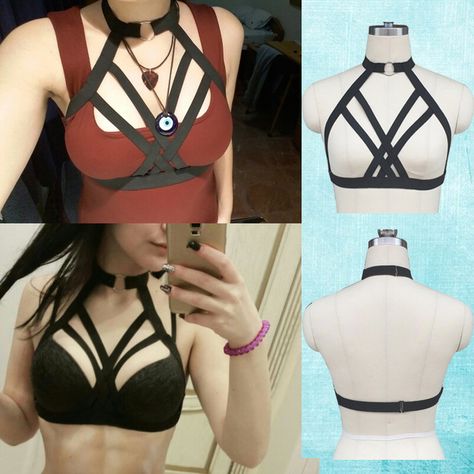 Elastic Harness, Goth Lingerie, Harness Fashion, Diy Bra, Harness Belt, Harness Bra, Skull Clothing, Body Harness, Modieuze Outfits