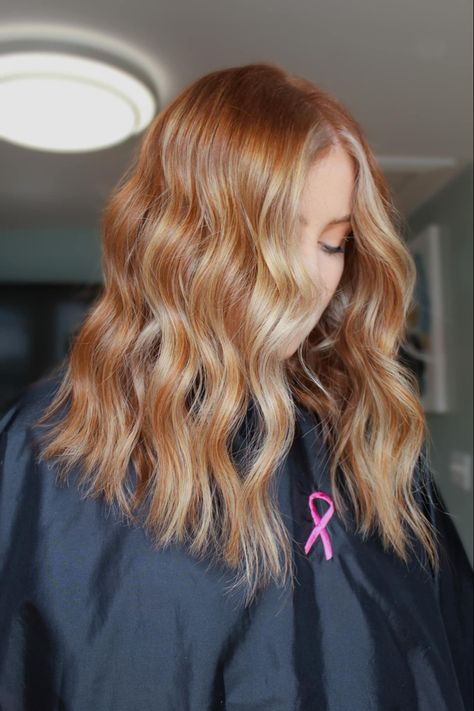 Blonde To Cowboy Copper, Cowgirl Copper With Blonde, Blonde To Copper Hair Before And After, Blonde Hair With Copper, Cowboy Copper Hair With Blonde, Blonde Balayage With Money Piece, Copper And Blonde Balayage, Hairstyles For Red Carpet, Copper And Blonde