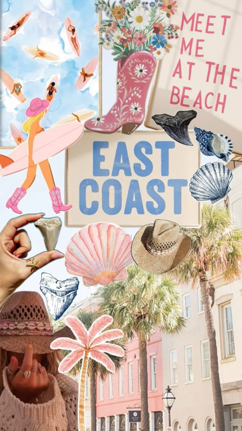 Coastal Cowgirl, Charleston Pink Coconut Girl, Pink Summer Aesthetic, Cute Phone Wallpapers, Coastal Cowgirl Aesthetic, Aesthetic Wall Collage, Beach Wall Collage, Cute Summer Wallpapers, Wall Collage Kit, Wallpaper Iphone Summer