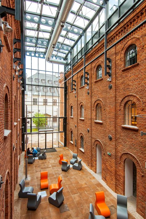 Adaptive Reuse Architecture, Renovation Architecture, Industrial Building, Building Renovation, Industrial Architecture, Brick Architecture, Adaptive Reuse, Lodz, Brick Building