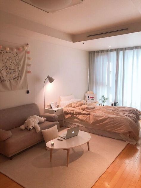 Bilik Idaman, Studio Apartment Living, Bilik Tidur, Redecorate Bedroom, Cozy Room Decor, Minimalist Room, Teen Bedroom Decor, Room Design Bedroom, Dream Room Inspiration