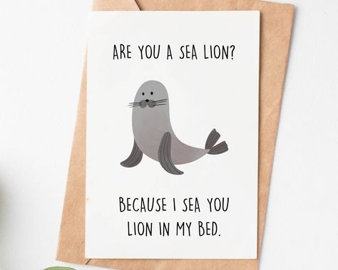 "This animal pun card will make your loved one happy on your anniversary. Grab one then give it to put a smile on his face! .: White sealable envelope included for each card .: Two size options available: 3.5\"x5\" and 5\"x7\" .: 111# Matte Cover - Triple coated to boost to the contrast of your photos and allows for flawless ink transfer and adhesion resulting in exceptional image quality with very little glare .: High quality printing technique which makes the design last for years & years! Thanksgiving Card For Boyfriend, Animal Puns Love, Pun Love Notes, Animal Pun Cards, Punny Cards For Boyfriend, Cute Puns For Boyfriend, Pun Cards For Boyfriend, Diy Love Cards For Him, Anniversary Puns