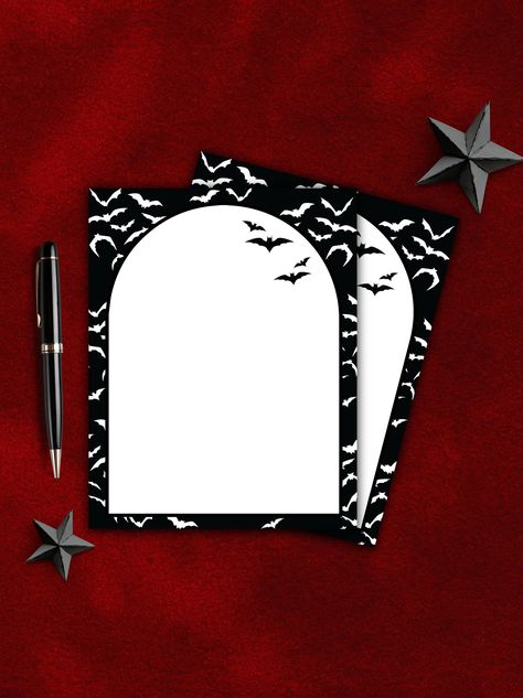 "Gothic Stationery| Black Bats Note Pad| Halloween Memo Pad| Creepy Stationery Specifications: - 4.25\" x 5.5\" inches - Bright white 24lbs - 50 Sheets - Thick card-stock backer - Tear away pages (These are NOT sticky notes) **Processing & Shipping** At check out please pay close attention to processing and shipping estimates before placing your order. Follow us on social media! Instagram @thehauntedhalo This item is made to order. (ALL SALES ARE FINAL.) If you have any issues with your order please contact me directly and I will do my best to correct any issue. *Color as seen on a computer screen against the actual color may vary slightly due to variations on monitors and browsers" Emo Stationary, Goth Stationary, Gothic Stationary, Uni Supplies, Goth Planner, Stationary Aesthetic, Dark Office, Gothic Cottage, Characters Aesthetic