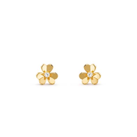 Frivole earrings, mini model, yellow gold, round diamonds; diamond quality DEF, IF to VVS. Van Cleef Earrings, Van Cleef Arpels Frivole, Model Earrings, Airy Aesthetic, Van Cleef And Arpels Jewelry, Van Cleef & Arpels, Aesthetic Mirror, Flower Dance, Tiffany Earrings