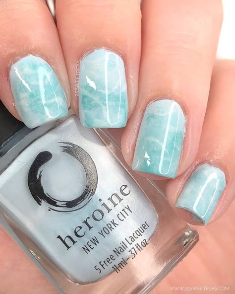 Aqua Marble Nails, Summer Pool Nails, Water Ripple Nails, Water Nails Art, Water Themed Nails, Pool Water Nails, Pool Nail Art, Water Nails Design, Thailand Nails