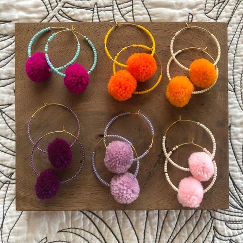 Pom Pom Jewelry, Earrings Crafts, Diy Earrings Easy, Pom Earrings, Pom Pom Earrings, March 7th, Aqua Beads, 10 Dollars, Pom Pom Crafts