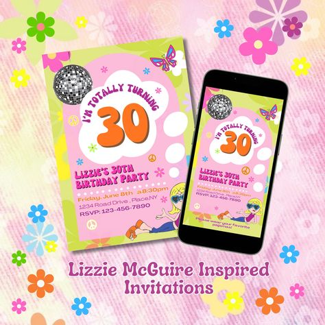 Lizzie Mcguire Inspired Invitation, Invitation Template, Birthday Invitation, 2000s Party, 30th Birthday, 90s Party - Etsy Lizzie Mcguire Birthday Party, Lizzie Mcguire Birthday, Template Birthday Invitation, Disney Princess Facts, 2000s Party, Movie Themed Party, 25th Birthday Gifts, Template Birthday, Thirty Birthday