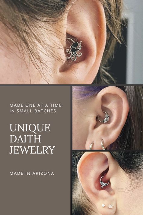 Unique Cartilage Piercing, Unique Daith Jewelry, Daith Jewelry Unique, Helix Piercing Aesthetic, Daith Rings, Daith Jewelry, Daith Piercing Jewelry, Cartilage Piercings, Daith Piercing