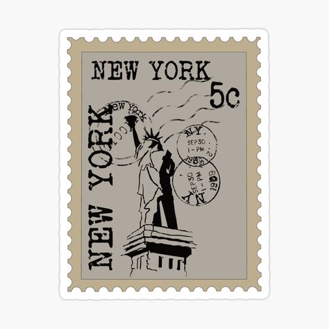 New York Stamp Vintage, New York Postage Stamp, New York Postage Stamp Tattoo, Nyc Postage Stamp Tattoo, Italy Postage Stamp, Aesthetic Stamp Stickers, Postage Stamp Stickers, New York Stickers Printable, Nyc Stickers Aesthetic