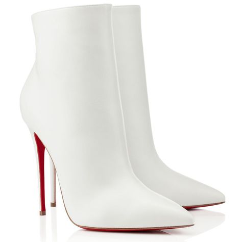 White Red Bottom Heels, White Boots Heels, White Louboutin, Ankle Heel Boots, White Heel Boots, Louboutin Boots, Red Bottom Heels, Louboutin So Kate, Christian Louboutin Boots