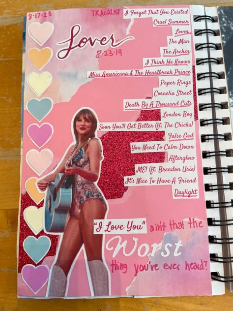 Taylor Swift Scrapbook, Lover Era Taylor Swift, Taylor Swift Journal, Song Journal, Lover Taylor Swift, Taylor Swift Book, Lover Taylor, Music Journal, Journal Organization