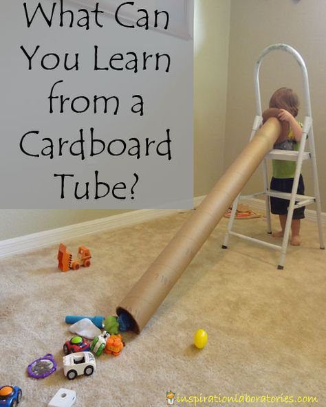 What Can You Learn from a Cardboard Tube? This tube was from a carpet roll. Put on a ladder and let objects slide down it. When done, Put the toy box at the bottom of the tube to make cleanup a game. Preschool Science, Toddler Fun, Reggio Emilia, Cardboard Tube, Toddler Learning, Childhood Education, Pre School, Early Childhood Education, Science Activities