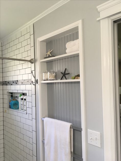 My Towel Niche -- Master Bath Remodel Towel Niche In Wall, Between The Studs Storage Bathroom Recessed Shelves, In Wall Towel Storage, Small Bathroom Recessed Storage, Towel Niche In Bathroom, Bathroom Towel Niche, Extra Towel Storage In Bathroom, Built In Niche Bathroom, Built In Towel Storage Bathroom