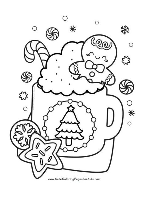 Hot Cocoa Coloring Page, Free Printable Christmas Coloring Sheets, Starbucks Coloring Pages, Kawaii Christmas Coloring Pages, Gingerbread Coloring Pages, Cute Christmas Coloring Pages, Free Printable Christmas Coloring Pages, Gingerbread Man Coloring Page, Christmas Papercrafts