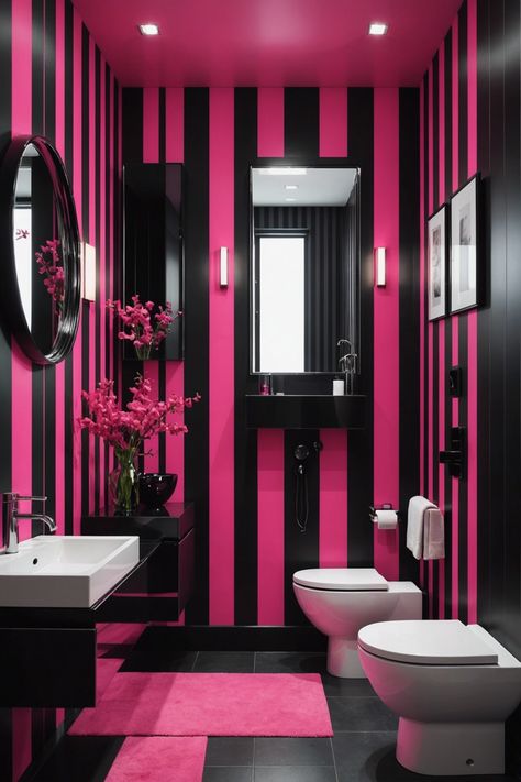 20 Stylish Pink And Black Bathroom Ideas – ToolzView Hot Pink And Black Bathroom, Black Room Paint, Pink And Black Bathroom Ideas, Room Decor Bedroom Black, Pink Room Paint, Pink Wc, Black Pink Room, Black And Pink Bathroom, Black And Pink Room Ideas