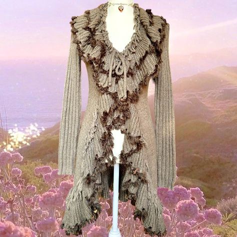 whimsygoth fairy shaggy cardigan ☽༓･*˚⁺‧͙ sweater... - Depop Crochet Fairy Cardigan, Crochet Fairy Grunge, Fairy Grunge Crochet, Fairy Cardigan, Shaggy Cardigan, Random Clothing, Crochet Fairy, Crochet Inspo, Thrift Finds