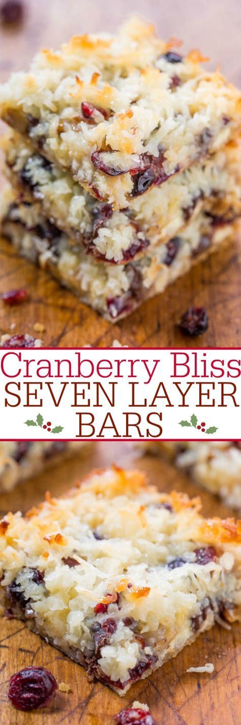 Cranberry Bliss Seven Layer Bars - A marriage of the famous Starbucks Cranberry Bliss Bars with Seven Layer Bars!! White chocolate, cranberries, coconut, and so good! Fast and super easy!! Starbucks Cranberry Bliss Bars, Starbucks Cranberry Bliss, Easy Bars, Easy Desert, Seven Layer Bars, Bliss Bars, Cranberry Bliss, Cranberry Bliss Bars, Layer Bars