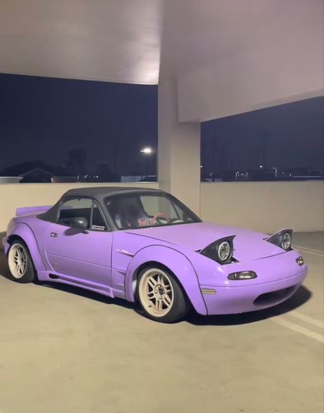 Pink Miata Mx5, Matching Cars, Mazda Mx5 Miata Pink, Mazda Miata Mx5, Purple Miata, Miata Car Aesthetic, Miata Convertible, 1990 Miata Mx5, 1997 Miata