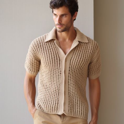 Handmade Shirt, Crochet Shirt, Shirts for Men, Bode Shirt, Beige Unisex Shirt, Beach Summer Shirt, Crochet Men Clothes, Vintage Style Shirt - Etsy Crochet Things For Men, Mens Crochet Shirt, Crochet Shirt Men, Crochet Shirt Outfit, Bode Shirt, White Crochet Shirt, Tops Tejidos A Crochet, Shirt Crochet, Crochet Men