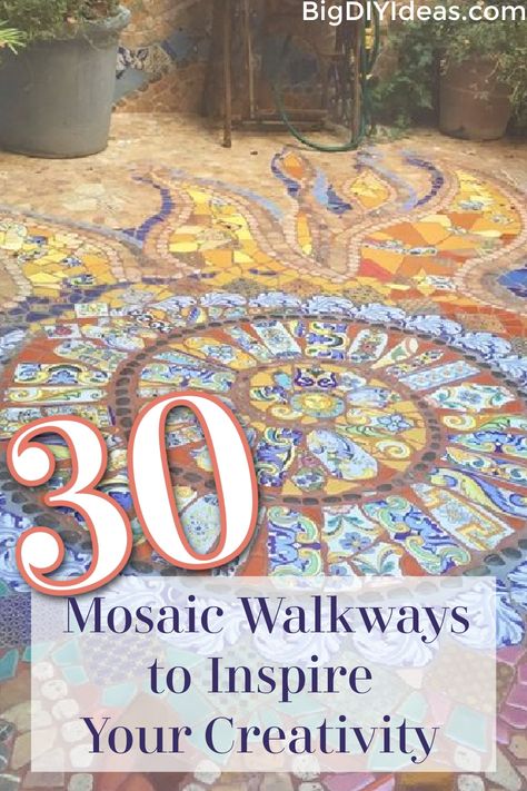 Today we are talking about walkways for your garden and other areas in your landscaping! If you really want to add some character to your property, why not use a mosaic? You can combine patterns, colors, and materials to make something truly unique to your style. Here are some ideas to help inspire you! Mosaic Diy Beginner, Diy Mosaic Garden, Tile Art Projects, Diy Pathway, Mosaic Walkway, Easy Mosaic, Landscape Mosaic, Stone Garden Paths, Mosaic Stepping Stones