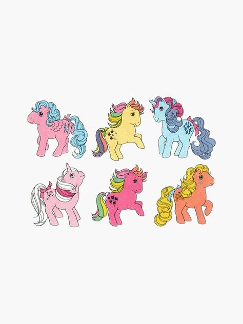 "vintage my little pony generation 1 set" Sticker by mandynl15 | Redbubble Mlp Shirt Aesthetic, Mlp Stickers Printable, My Little Pony Stickers Printable, 80s Unicorn, My Little Pony Tattoo, My Little Pony Vintage, Old My Little Pony, Vintage My Little Pony, Space Images