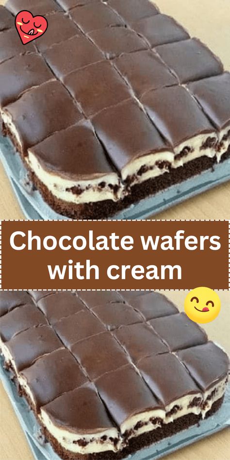 Delight your taste buds with these delectable Chocolate Wafers with Cream. Crispy chocolate wafers sandwiched together with a luscious cream filling. Vanilla Filling, Chocolate Layer Cake, Wafer Cookies, Cream Filling, Chocolate Sandwich Cookies, Chocolate Wafers, Icebox Cake, Chocolate Icing, Fun Easy Recipes