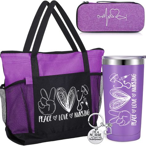 PRICES MAY VARY. Nice Combination: the nurses week gifts set includes 1 stethoscope case, 1 stainless steel tumbler with 1 straw and 1 cleaning brush, 1 nurse work bag and 1 nurse keychain that every nurse will love; This gift set is very practical and convenient for nurses to take to work or somewhere they want to go Easy to Carry with You: this nurse gift tote bag can not only be applied as a nurse lunch bag or a storage bag, but also a nice choice for some occasions like going out, shopping, L D Nurse Gifts Baskets, Nurse Lunch, Nurse Lunch Bag, Nurse Work Bag, Stethoscope Case, Nurse Keychain, Nurse Tote Bag, Nurse Tote, Nurse Week