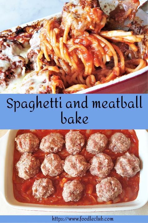 Oven Spaghetti And Meatballs, Oven Baked Spaghetti And Meatballs, Dump And Bake Spaghetti And Meatballs, Baked Spagetti, Oven Meatballs, Meatball Pasta Bake, Spaghetti Meatball Recipes, Baked Spaghetti And Meatballs, Easy Suppers