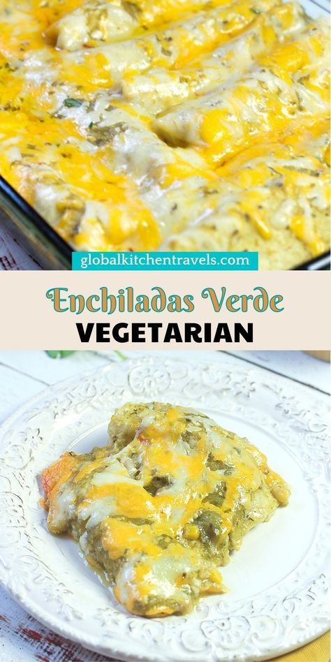 Enchiladas Verde Vegetarian Green Chili Enchiladas, Poblano Enchiladas Vegetarian, Vegetarian Green Enchiladas, Vegetarian Enchilada Recipe, Cheese Enchilada Casserole, Vegetarian Enchiladas Recipe, Green Chili Enchiladas, Bolivian Food, Mexican Night