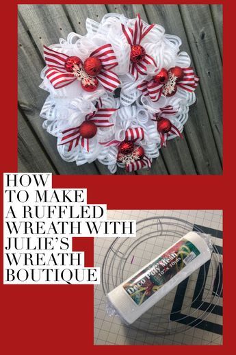 Ruffle Deco Mesh Wreaths Diy, Ruffle Wreath Tutorial Deco Mesh, Ruffle Method Deco Mesh Wreath, Ruffle And Curl Wreath, Candy Cane Deco Mesh Wreath, Diy Candy Cane Wreath Tutorials, White Deco Mesh Christmas Wreath, Julies Wreaths, Ruffle Wreath Tutorial