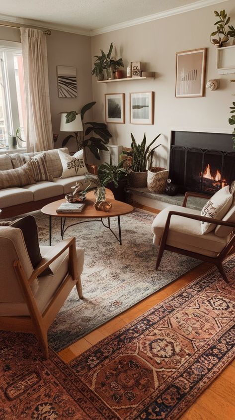 Create the ultimate relaxation space with these 10 cozy living room ideas. From layering rugs and incorporating a fireplace to choosing the right furniture arrangement, these tips will help you design a living room that feels cozy, comfortable, and perfect for unwinding. Transitional Bohemian Living Room, Maine Living Room, Cozy Comfortable Living Room, Non Traditional Living Room Ideas, Clean Rustic Living Room, Cozy Lived In Home, Cozy Organic Living Room, Small Living Room Layout With Fireplace And Tv Sectional Sofas, Front Door Living Room Layout