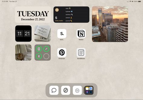 Ipad Homescreen Ideas Simple, Layouts Homescreen, Organize Ipad, Homescreen Ideas Simple, Ipad Homescreen Ideas, Aesthetic Ipad Wallpaper, Ipad Customization, Ipad Setup, Tuesday Workout