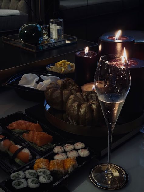 Romantic date night at home ideas Date Night Asthetics, At Home Sushi Date Night, Sushi Date Night At Home Aesthetic, Self Date Aesthetic, Sushi With Friends Aesthetic, Sushi Date Aesthetic, Sushi Making Date Night, Sushi And Wine Aesthetic, Sushi Date Night