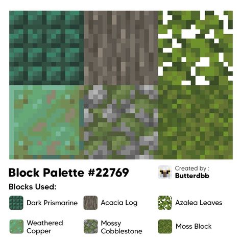 Block Palettes on Instagram: “Palette 22769 Created by : Butterdbb DM us your builds with our palettes to get featured! Find more Minecraft block palettes on our…” Minecraft Green Color Palette, Minecraft Charts Building, Warped Wood Pallet Minecraft, Minecraft Village Color Palette, Minecraft Block Platte, Minecraft Desert Block Palette, Blue Minecraft Block Palette, Copper Block Palette Minecraft, Minecraft Blocks Palette