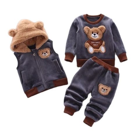 Fleece Outfit, Kids Winter Outfits, Bear Jacket, Bear Hoodie, Girls Clothing Sets, Baby Boy Fashion, Boys Coat, Baby Outfits, Hooded Tops